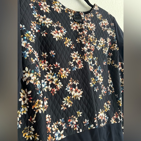 LOGO Blazer Jacket Lined Floral Print Quilted Business Casual Black Coat Long - Picture 2 of 8